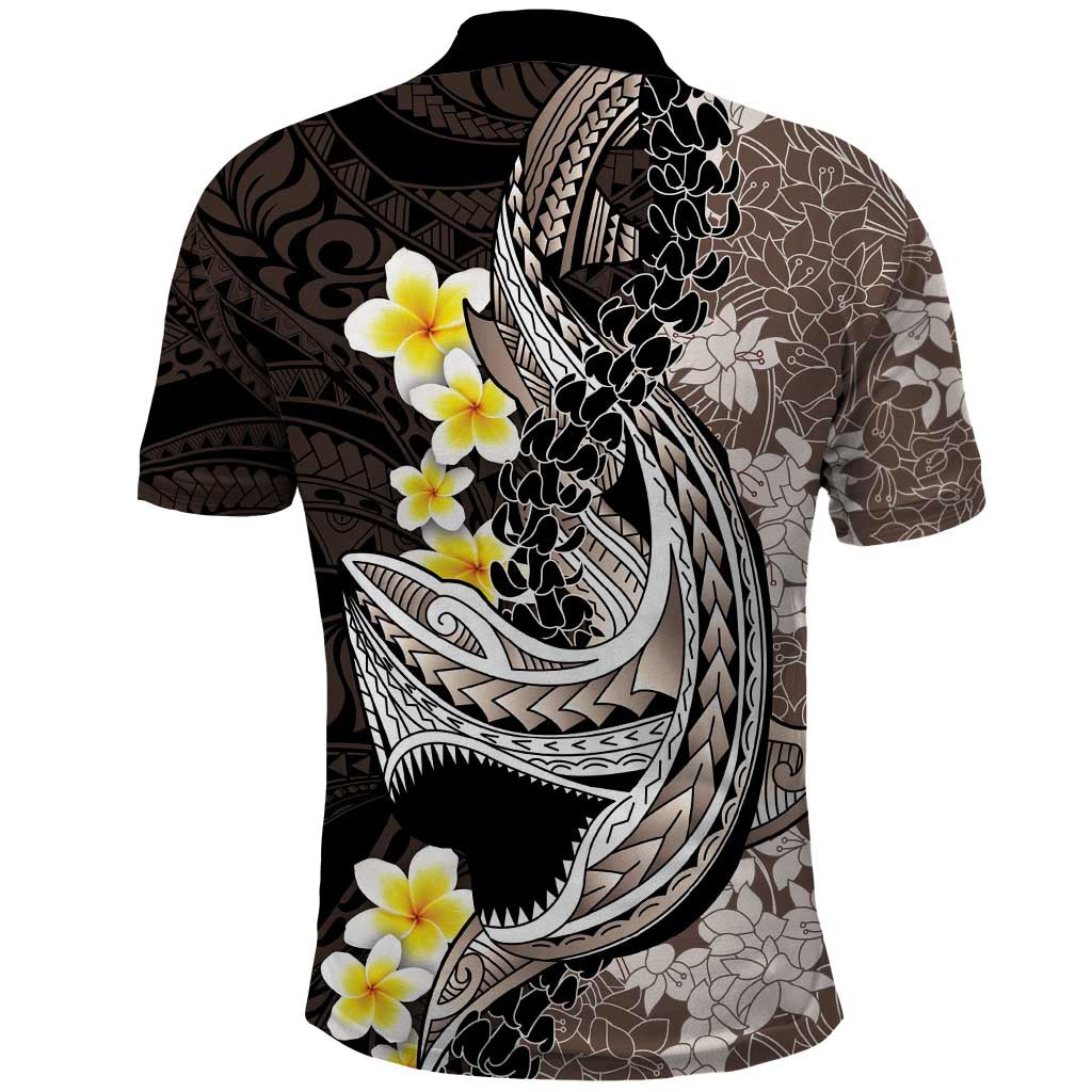 Brown and Black Hawaii Shark Tattoo Polo Shirt Puakenikeni Lei Plumeria Polynesian Pattern LT14 - Polynesian Pride