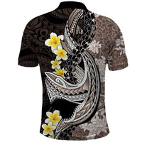 Brown and Black Hawaii Shark Tattoo Polo Shirt Puakenikeni Lei Plumeria Polynesian Pattern LT14 - Polynesian Pride