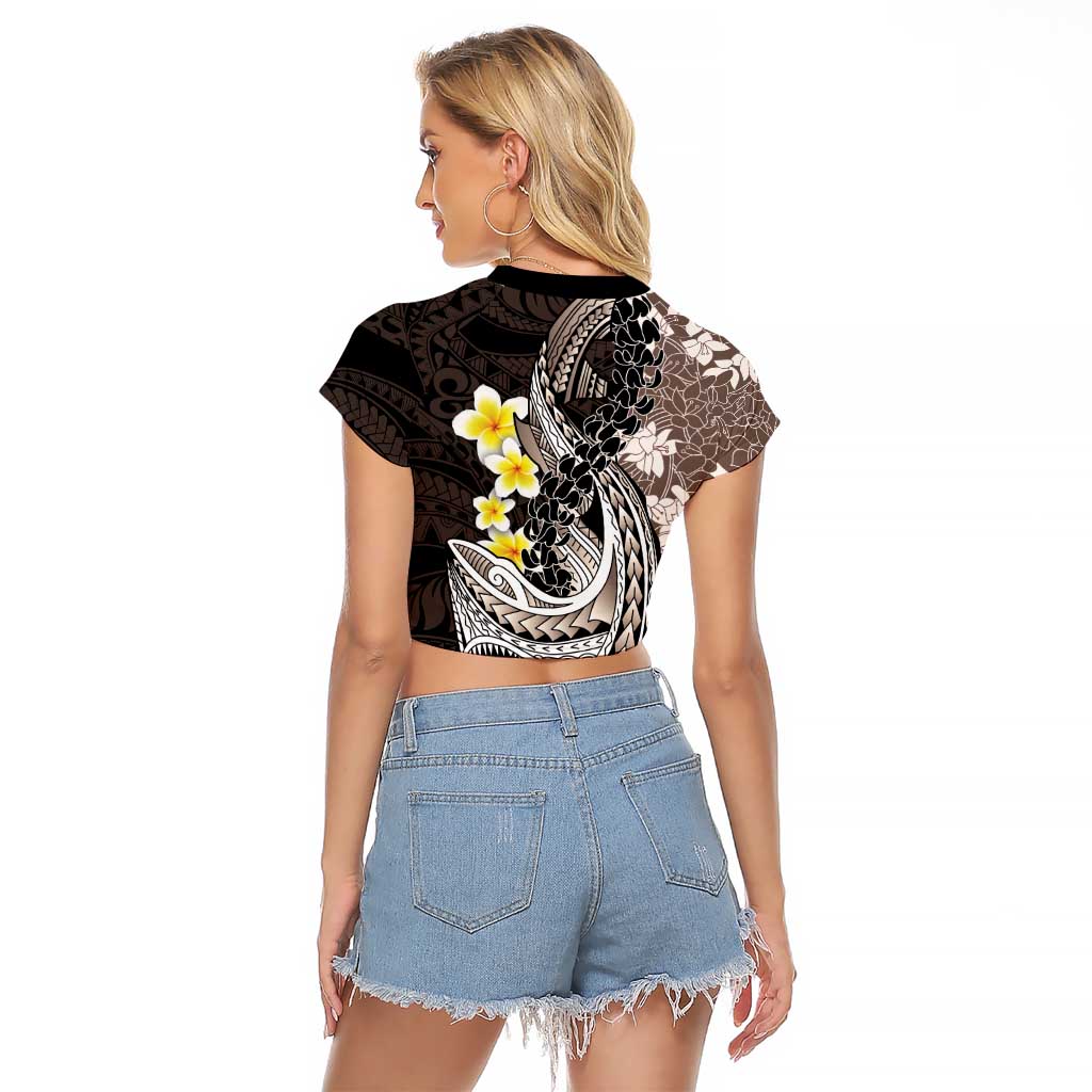 Brown and Black Hawaii Shark Tattoo Raglan Cropped T Shirt Puakenikeni Lei Plumeria Polynesian Pattern LT14 - Polynesian Pride