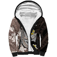 Brown and Black Hawaii Shark Tattoo Sherpa Hoodie Puakenikeni Lei Plumeria Polynesian Pattern LT14 Unisex Black - Polynesian Pride