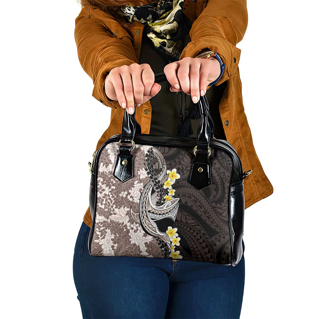 Brown and Black Hawaii Shark Tattoo Shoulder Handbag Puakenikeni Lei Plumeria Polynesian Pattern - Polynesian Pride