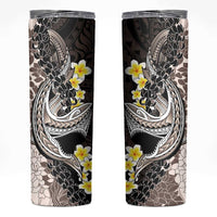 Brown and Black Hawaii Shark Tattoo Skinny Tumbler Puakenikeni Lei Plumeria Polynesian Pattern LT14 Black - Polynesian Pride