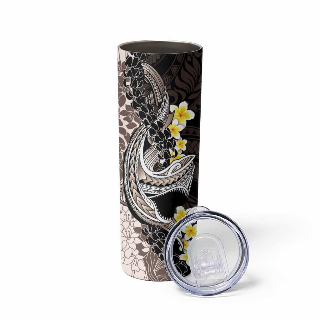 Brown and Black Hawaii Shark Tattoo Skinny Tumbler Puakenikeni Lei Plumeria Polynesian Pattern LT14 - Polynesian Pride