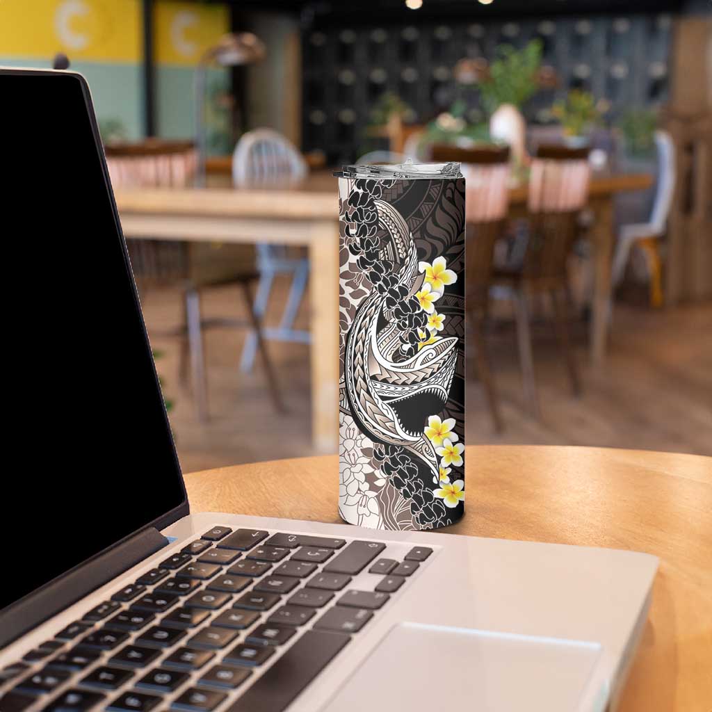 Brown and Black Hawaii Shark Tattoo Skinny Tumbler Puakenikeni Lei Plumeria Polynesian Pattern LT14 - Polynesian Pride