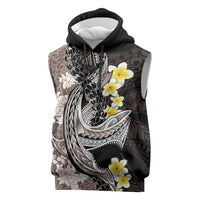 Brown and Black Hawaii Shark Tattoo Sleeveless Hoodie Puakenikeni Lei Plumeria Polynesian Pattern LT14 Black - Polynesian Pride