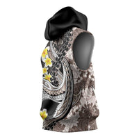 Brown and Black Hawaii Shark Tattoo Sleeveless Hoodie Puakenikeni Lei Plumeria Polynesian Pattern LT14 - Polynesian Pride