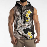 Brown and Black Hawaii Shark Tattoo Sleeveless Hoodie Puakenikeni Lei Plumeria Polynesian Pattern LT14 - Polynesian Pride