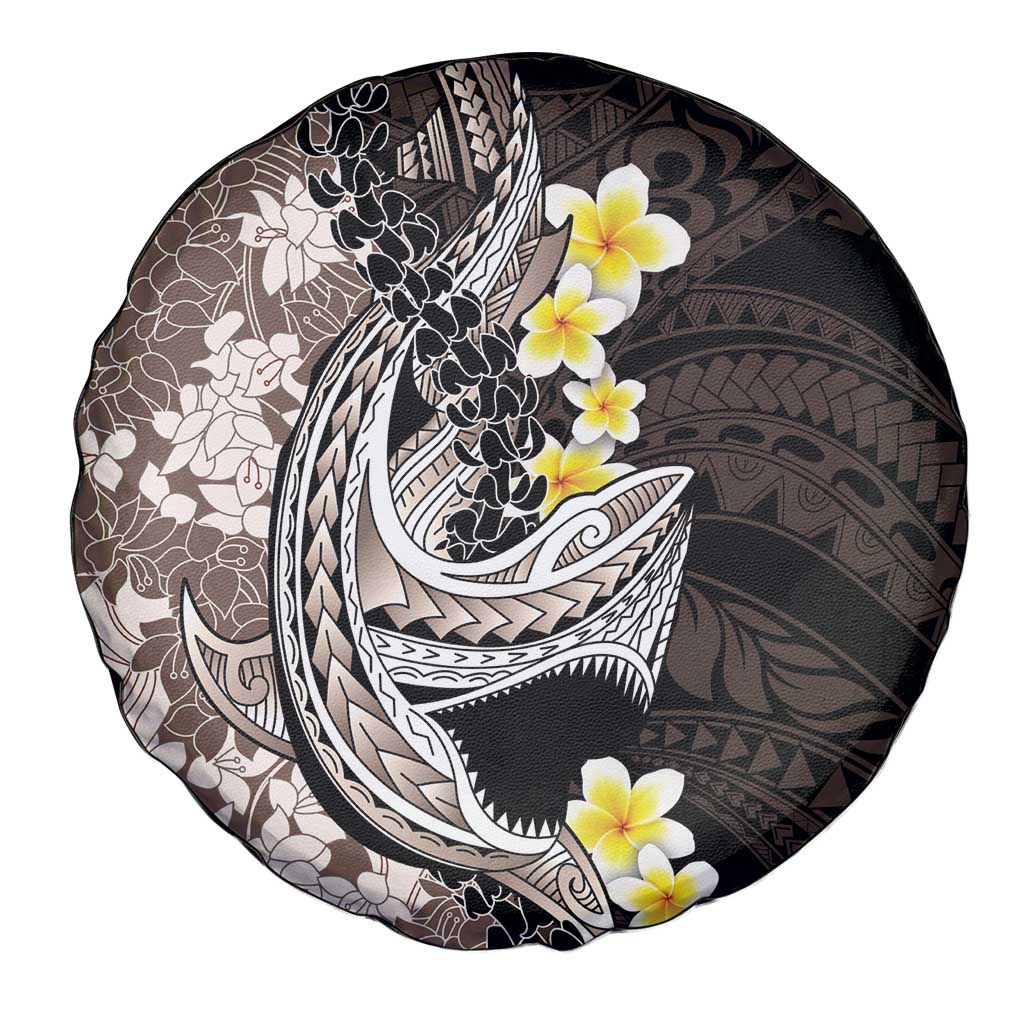 Brown and Black Hawaii Shark Tattoo Spare Tire Cover Puakenikeni Lei Plumeria Polynesian Pattern LT14 - Polynesian Pride