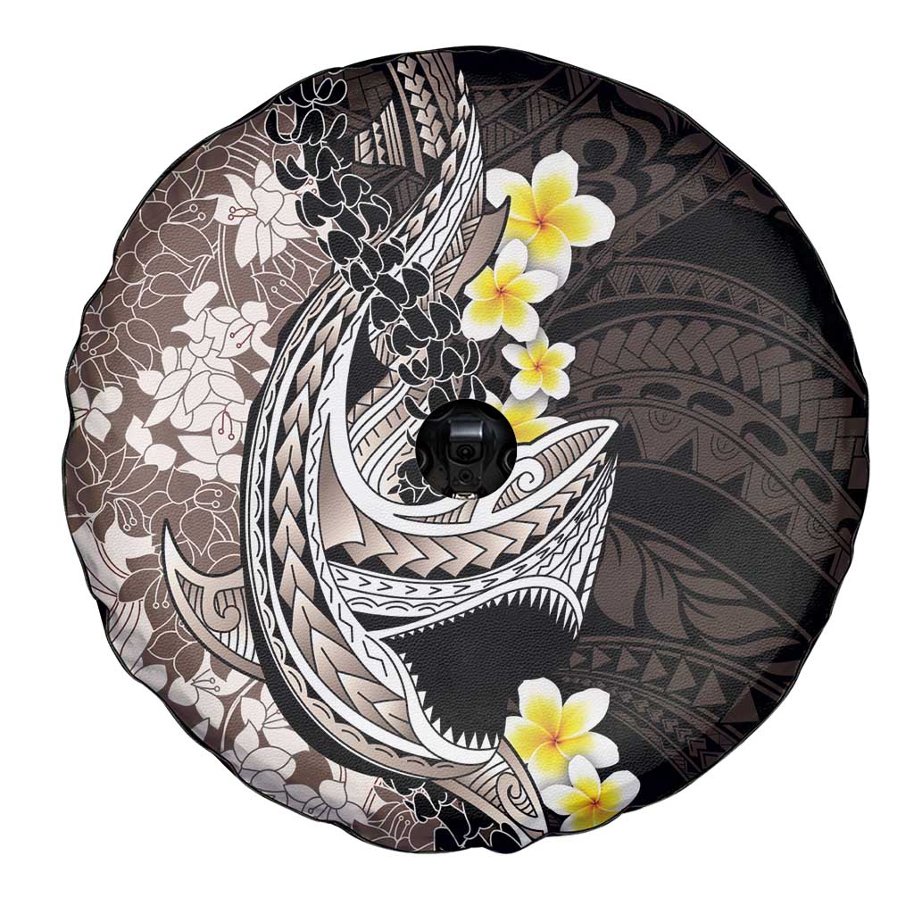 Brown and Black Hawaii Shark Tattoo Spare Tire Cover Puakenikeni Lei Plumeria Polynesian Pattern LT14 - Polynesian Pride