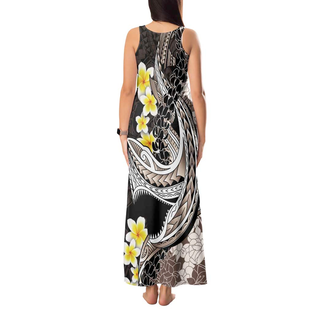 Brown and Black Hawaii Shark Tattoo Tank Maxi Dress Puakenikeni Lei Plumeria Polynesian Pattern LT14 - Polynesian Pride