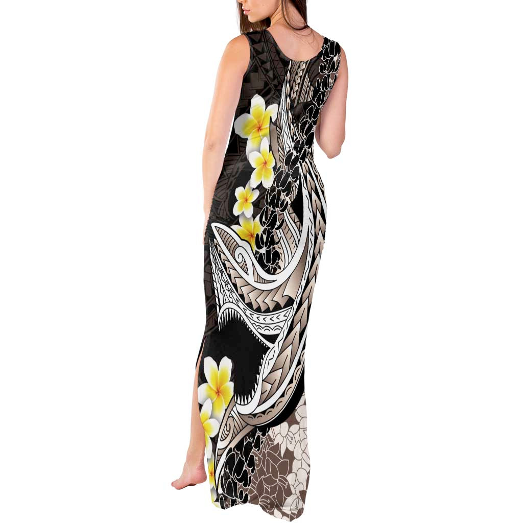 Brown and Black Hawaii Shark Tattoo Tank Maxi Dress Puakenikeni Lei Plumeria Polynesian Pattern LT14 - Polynesian Pride