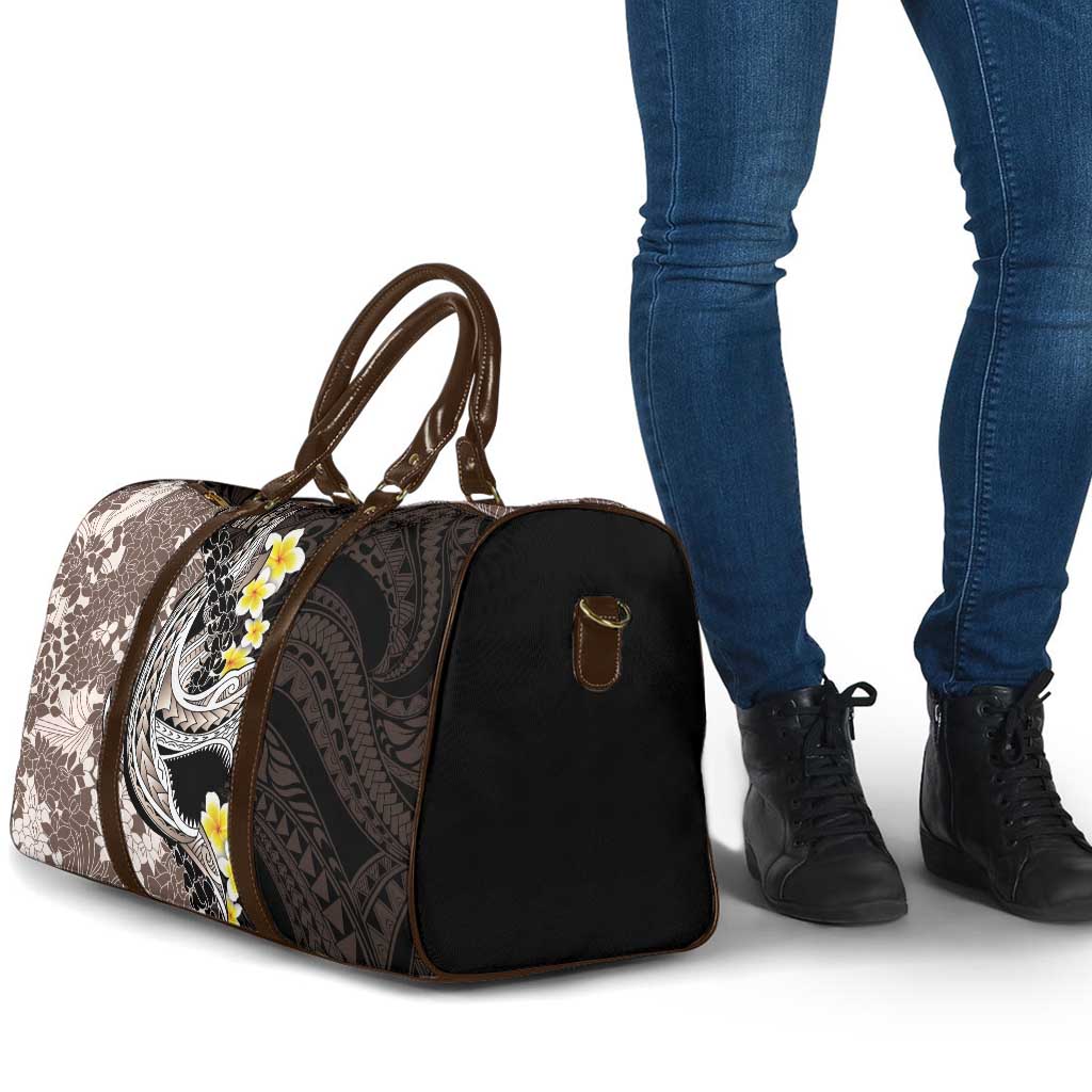 Brown and Black Hawaii Shark Tattoo Travel Bag Puakenikeni Lei Plumeria Polynesian Pattern - Polynesian Pride