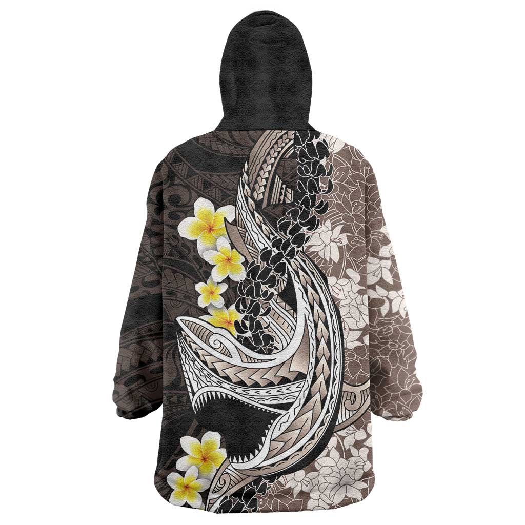 Brown and Black Hawaii Shark Tattoo Wearable Blanket Hoodie Puakenikeni Lei Plumeria Polynesian Pattern LT14 - Polynesian Pride