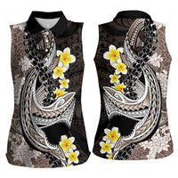 Brown and Black Hawaii Shark Tattoo Women Sleeveless Polo Shirt Puakenikeni Lei Plumeria Polynesian Pattern LT14 - Polynesian Pride