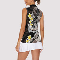 Brown and Black Hawaii Shark Tattoo Women Sleeveless Polo Shirt Puakenikeni Lei Plumeria Polynesian Pattern LT14 - Polynesian Pride