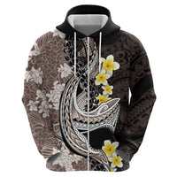 Brown and Black Hawaii Shark Tattoo Zip Hoodie Puakenikeni Lei Plumeria Polynesian Pattern LT14 - Polynesian Pride