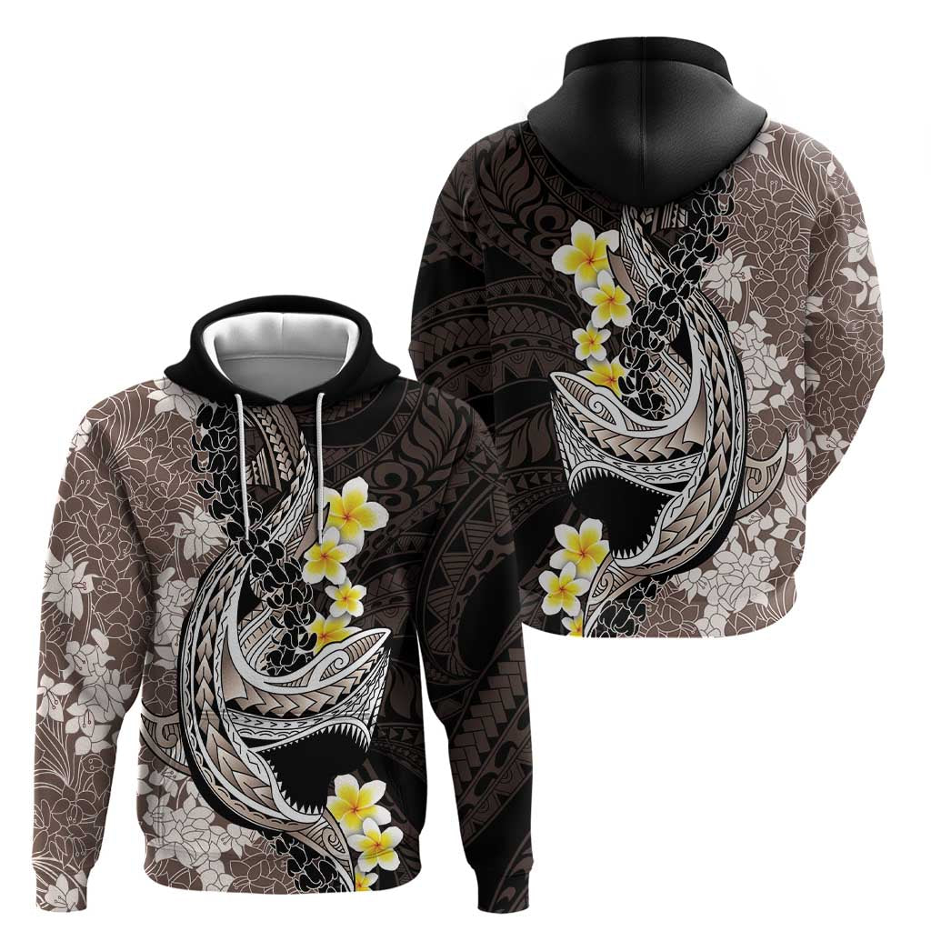 Brown and Black Hawaii Shark Tattoo Zip Hoodie Puakenikeni Lei Plumeria Polynesian Pattern LT14 - Polynesian Pride