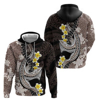 Brown and Black Hawaii Shark Tattoo Zip Hoodie Puakenikeni Lei Plumeria Polynesian Pattern LT14 - Polynesian Pride