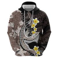 Brown and Black Hawaii Shark Tattoo Zip Hoodie Puakenikeni Lei Plumeria Polynesian Pattern LT14 - Polynesian Pride