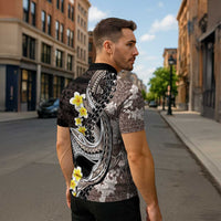 Brown and Black Hawaii Shark Tattoo Zipper Polo Shirt Puakenikeni Lei Plumeria Polynesian Pattern LT14 - Polynesian Pride
