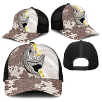 Brown and White Hawaii Shark Tattoo Baseball Net Cap Puakenikeni Lei Plumeria Polynesian Pattern - Polynesian Pride