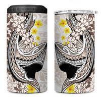Brown and White Hawaii Shark Tattoo 4 in 1 Can Cooler Tumbler Puakenikeni Lei Plumeria Polynesian Pattern LT14 One Size: 16 oz White - Polynesian Pride