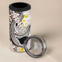 Brown and White Hawaii Shark Tattoo 4 in 1 Can Cooler Tumbler Puakenikeni Lei Plumeria Polynesian Pattern LT14 - Polynesian Pride