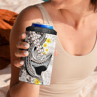 Brown and White Hawaii Shark Tattoo 4 in 1 Can Cooler Tumbler Puakenikeni Lei Plumeria Polynesian Pattern LT14 - Polynesian Pride