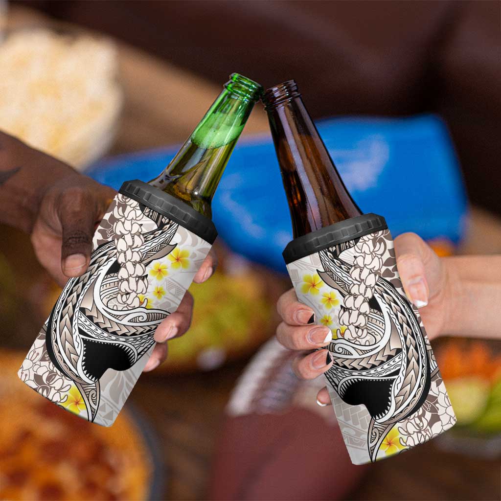 Brown and White Hawaii Shark Tattoo 4 in 1 Can Cooler Tumbler Puakenikeni Lei Plumeria Polynesian Pattern LT14 - Polynesian Pride