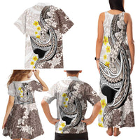 Brown and White Hawaii Shark Tattoo Family Matching Tank Maxi Dress and Hawaiian Shirt Puakenikeni Lei Plumeria Polynesian Pattern LT14 - Polynesian Pride