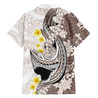 Brown and White Hawaii Shark Tattoo Family Matching Tank Maxi Dress and Hawaiian Shirt Puakenikeni Lei Plumeria Polynesian Pattern LT14 - Polynesian Pride