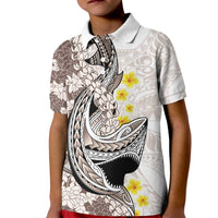Brown and White Hawaii Shark Tattoo Kid Polo Shirt Puakenikeni Lei Plumeria Polynesian Pattern LT14 Kid White - Polynesian Pride
