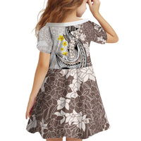 Brown and White Hawaii Shark Tattoo Kid Short Sleeve Dress Puakenikeni Lei Plumeria Polynesian Pattern LT14 - Polynesian Pride