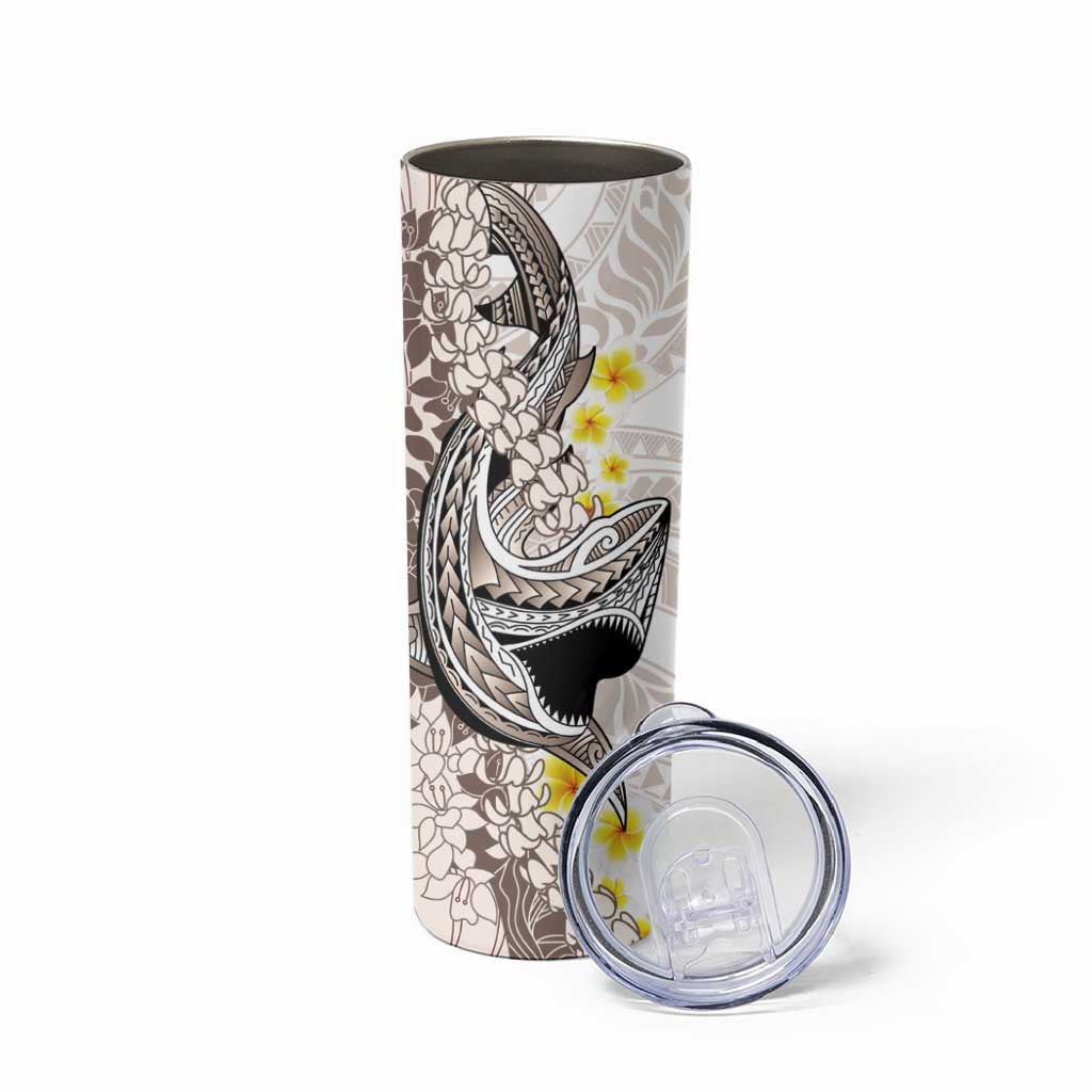 Brown and White Hawaii Shark Tattoo Skinny Tumbler Puakenikeni Lei Plumeria Polynesian Pattern LT14 - Polynesian Pride