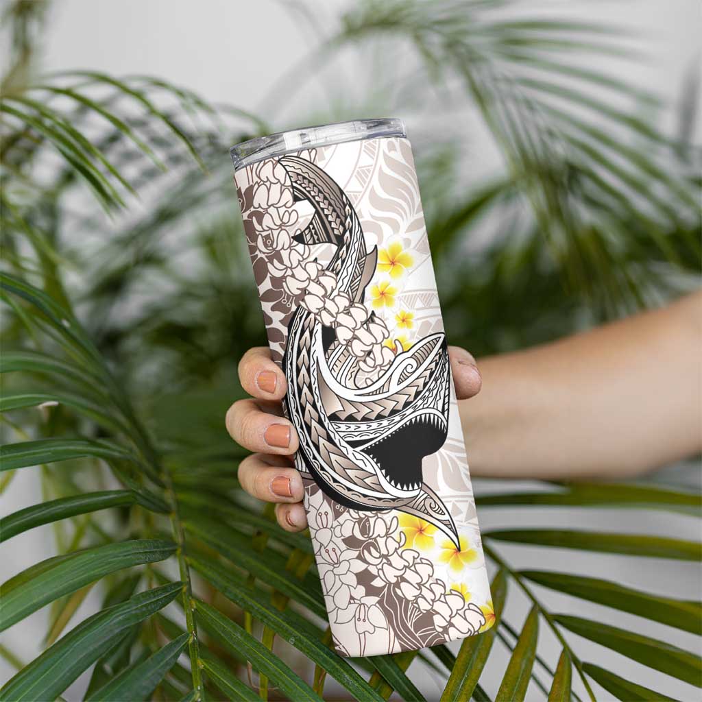 Brown and White Hawaii Shark Tattoo Skinny Tumbler Puakenikeni Lei Plumeria Polynesian Pattern LT14 - Polynesian Pride