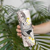 Brown and White Hawaii Shark Tattoo Skinny Tumbler Puakenikeni Lei Plumeria Polynesian Pattern LT14 - Polynesian Pride