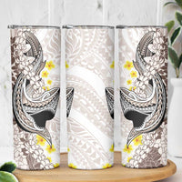 Brown and White Hawaii Shark Tattoo Skinny Tumbler Puakenikeni Lei Plumeria Polynesian Pattern LT14 - Polynesian Pride