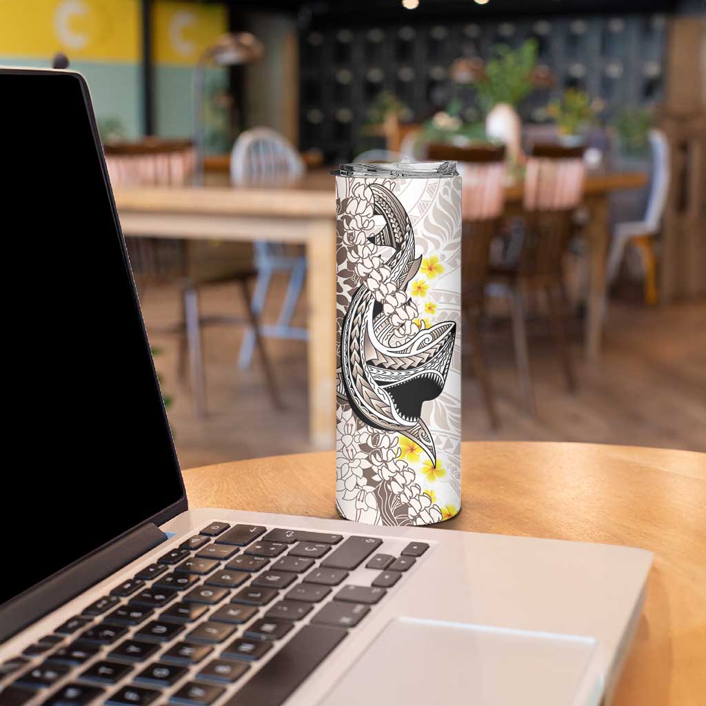Brown and White Hawaii Shark Tattoo Skinny Tumbler Puakenikeni Lei Plumeria Polynesian Pattern LT14 - Polynesian Pride