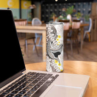Brown and White Hawaii Shark Tattoo Skinny Tumbler Puakenikeni Lei Plumeria Polynesian Pattern LT14 - Polynesian Pride