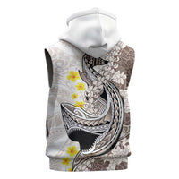 Brown and White Hawaii Shark Tattoo Sleeveless Hoodie Puakenikeni Lei Plumeria Polynesian Pattern LT14 - Polynesian Pride