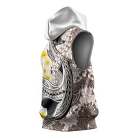 Brown and White Hawaii Shark Tattoo Sleeveless Hoodie Puakenikeni Lei Plumeria Polynesian Pattern LT14 - Polynesian Pride