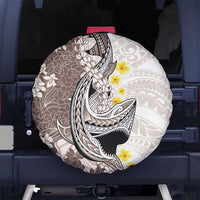 Brown and White Hawaii Shark Tattoo Spare Tire Cover Puakenikeni Lei Plumeria Polynesian Pattern LT14 No hole White - Polynesian Pride