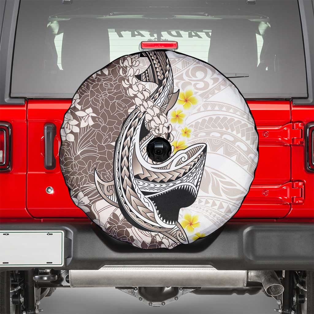 Brown and White Hawaii Shark Tattoo Spare Tire Cover Puakenikeni Lei Plumeria Polynesian Pattern LT14 - Polynesian Pride