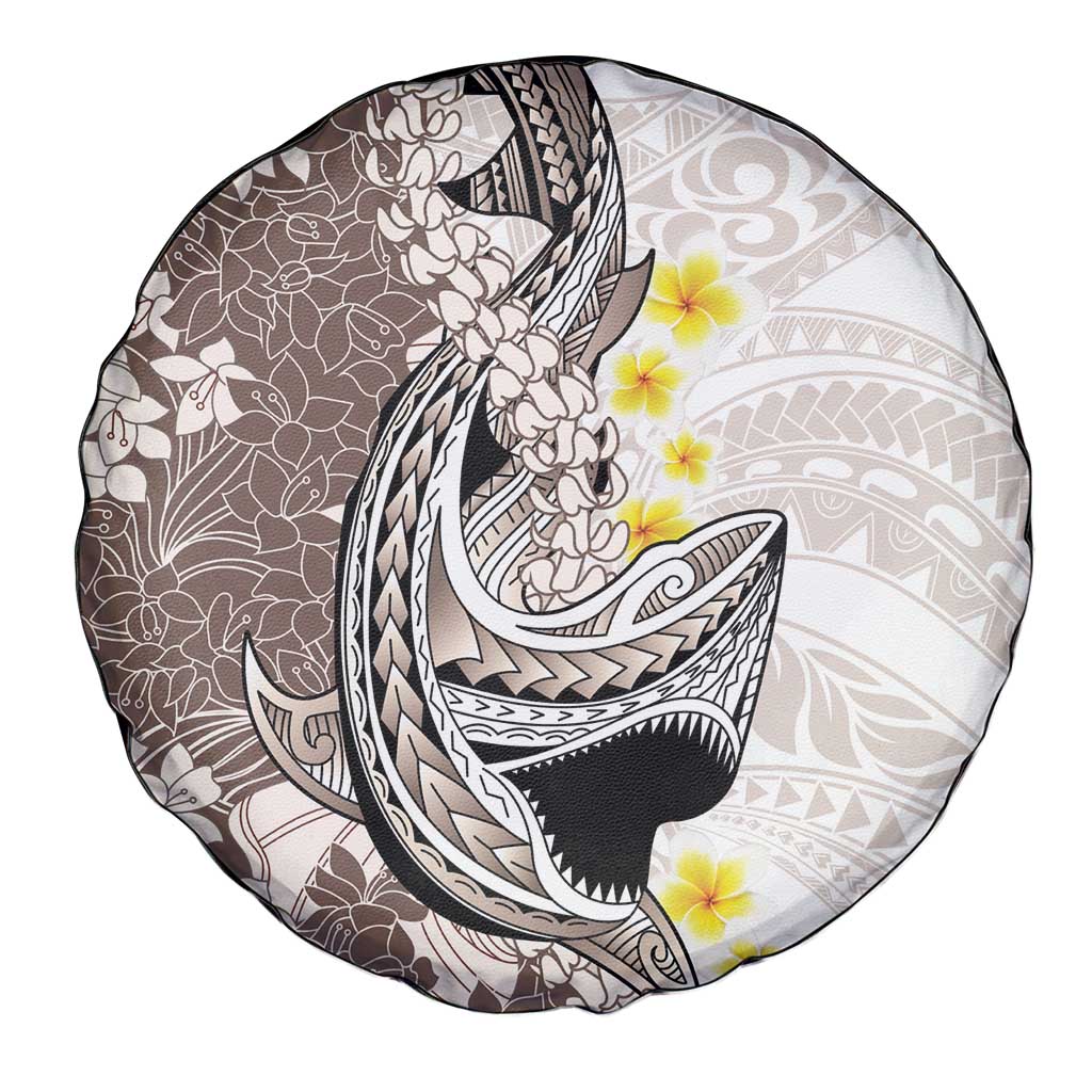 Brown and White Hawaii Shark Tattoo Spare Tire Cover Puakenikeni Lei Plumeria Polynesian Pattern LT14 - Polynesian Pride