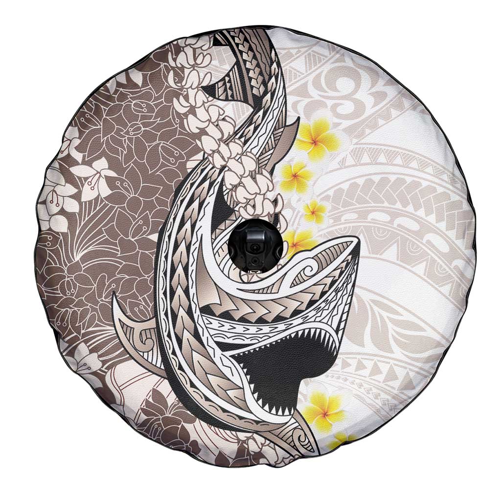Brown and White Hawaii Shark Tattoo Spare Tire Cover Puakenikeni Lei Plumeria Polynesian Pattern LT14 - Polynesian Pride