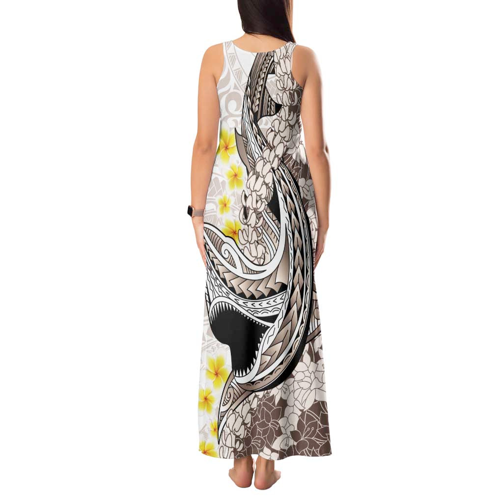 Brown and White Hawaii Shark Tattoo Tank Maxi Dress Puakenikeni Lei Plumeria Polynesian Pattern LT14 - Polynesian Pride