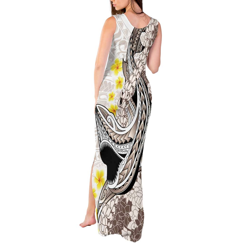Brown and White Hawaii Shark Tattoo Tank Maxi Dress Puakenikeni Lei Plumeria Polynesian Pattern LT14 - Polynesian Pride