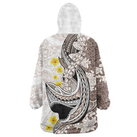 Brown and White Hawaii Shark Tattoo Wearable Blanket Hoodie Puakenikeni Lei Plumeria Polynesian Pattern LT14 - Polynesian Pride
