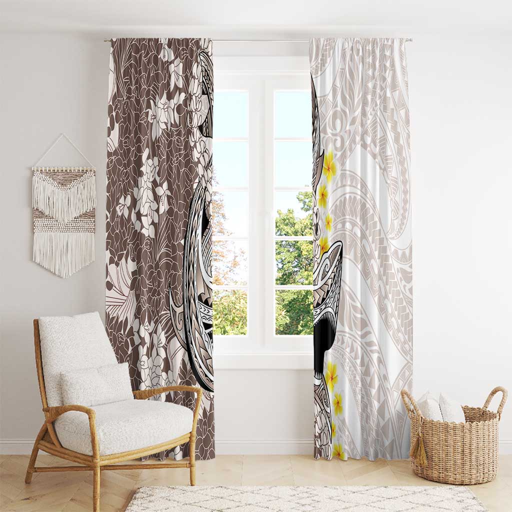 Brown and White Hawaii Shark Tattoo Window Curtain Puakenikeni Lei Plumeria Polynesian Pattern - Polynesian Pride
