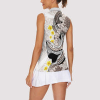 Brown and White Hawaii Shark Tattoo Women Sleeveless Polo Shirt Puakenikeni Lei Plumeria Polynesian Pattern LT14 - Polynesian Pride